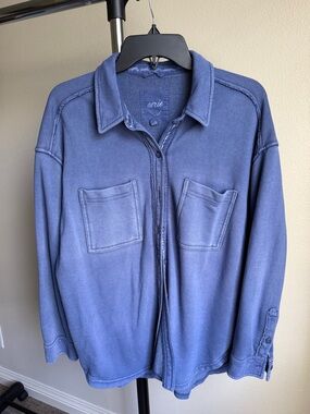 aerie Blue Washed Button-Front Shacket